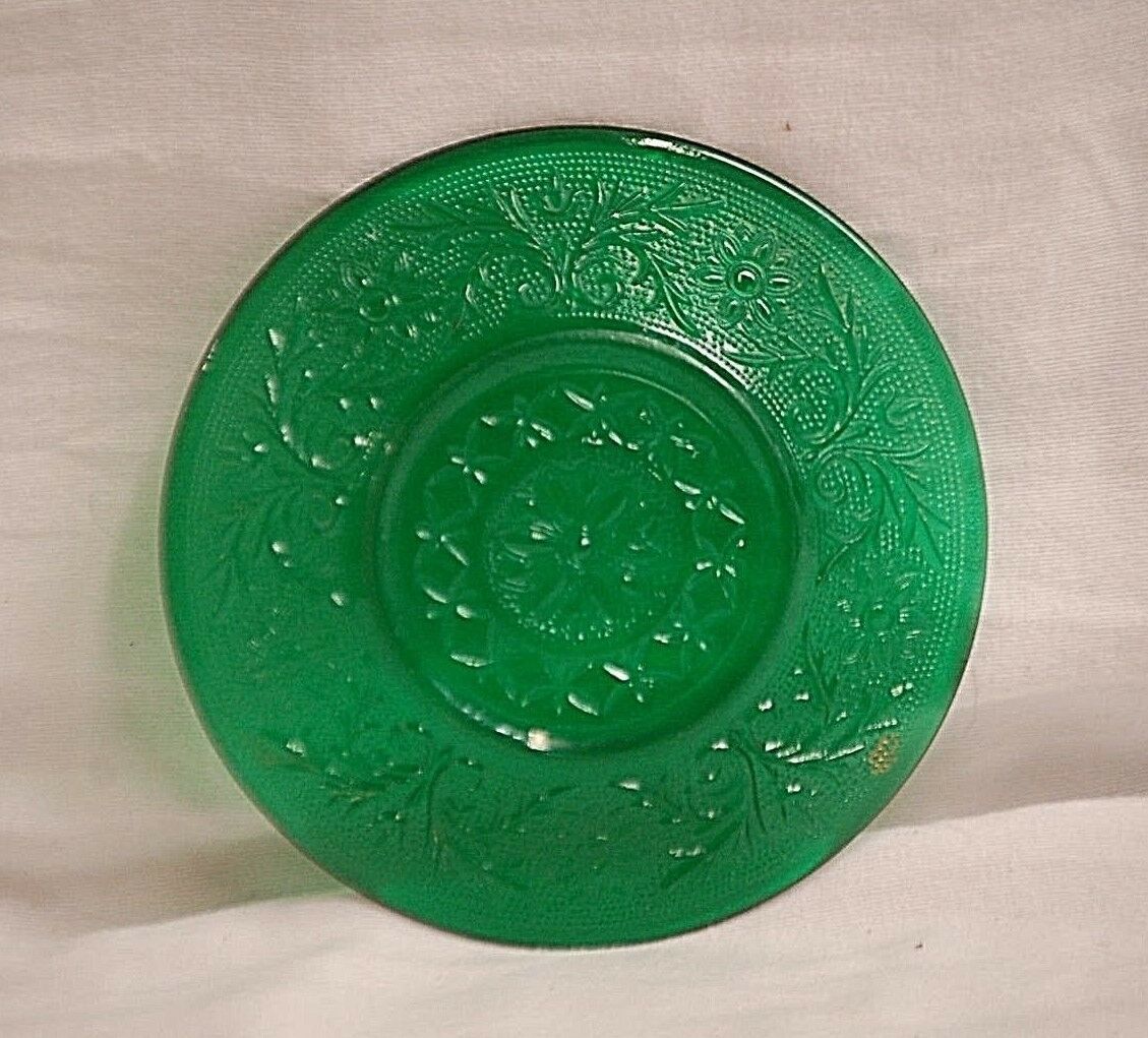 Old Vintage Anchor Hocking Sandwich Glass Forest Green Saucer Plate MCM - $9.89
