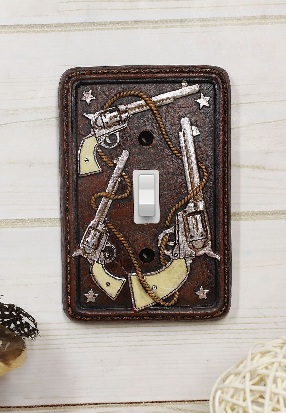 Set of 2 Western Cowboy Six Shooter Pistols Single Toggle Switch Wall Plates