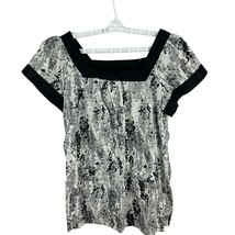 Apt. 9 Womens Size L Short Sleeve Black &amp; Gray Abstract Print Cotton Blouse - £11.11 GBP