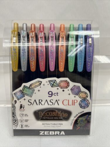 Zebra Sarasa Clip DecoShine Metallic Gel Ink 0.5mm Fine Pens 9pk COMBINE... - $5.29