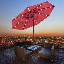 Yescom 9ft 3 Tier UV70+ LED Solar Powered Patio Umbrella w Crank Tilt Red - $75.05