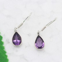 925 Sterling Silver Natural Purple Amethyst Earrings Dangle Handmade Jewelry - £31.72 GBP