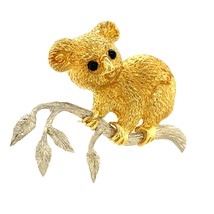 Cellino 18k Deux Ton Or Koala Broche Avec Onyx Accents Vintage - $118,188.49 MXN