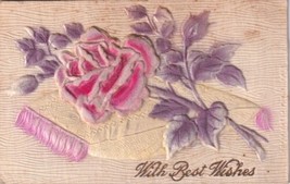 With Best Wishes Heavily Embossed Rose Postcard D10 - £2.39 GBP
