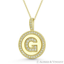 Initial Letter &quot;G&quot; Halo CZ Crystal Pave 14k Yellow Gold 19x13mm Necklace Pendant - £111.16 GBP+