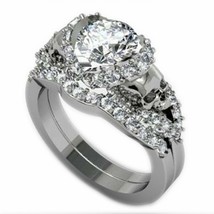 Deux Crâne 2.20Ct Moissanite Fiançailles Mariage 14K Blanc Plaqué Or Bague Set - £123.30 GBP