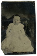 CIRCA 1860&#39;S 1/6 Plate Hand Tinted 2.25X3.38 in TINTYPE Adorable Baby in Dress - £11.21 GBP