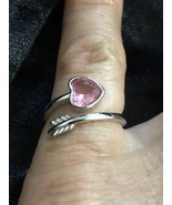 Rhodium Plated Pink Tourmaline Fashion Pinky Ring Size 4 - $467.70 MXN