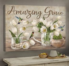 White tulip Hummingbird Jesus Amazing grace Gift for Jesus Christ Canvas Wall  - £18.05 GBP+