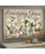 White tulip Hummingbird Jesus Amazing grace Gift for Jesus Christ Canvas... - $22.95+