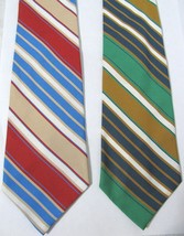 Vtg SUPERBA 100% Dacron Neck Tie Men Lot of 2 Set Red White Blue Green Striped - £11.09 GBP