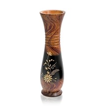 Hand Carved Wildflowers Natural Brown Mango Tree Wooden Vase - £19.14 GBP