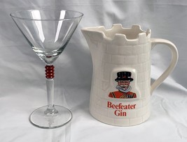 Beefeater Gin Castle Shaped Ceramic Pitcher + Stemmed Martini Glass Etched - £29.24 GBP