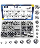 348-Piece SAE &amp; Metric Nylon Insert Locknut Kit – Stainless Steel Nylock... - $28.42