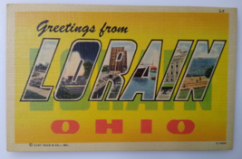 Greetings From Lorain Ohio Large Big Letter Linen Postcard Curt Teich Unused - £10.02 GBP