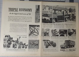 Ford Truck Double Page Print Ad Triple Economy 1954 - £11.08 GBP