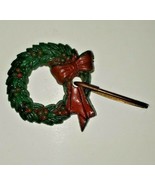 Vintage 1940&#39;s Christmas Wreath Hand Painted Jewelry Pin Brooch - £10.26 GBP