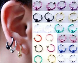 1 Pair Spring Clip On Hoop Nose Lip Ear Ring Earrings ½&quot; or 13MM Men Women - £2.38 GBP