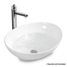 Costway Oval Bathroom Basin Ceramic Vessel Sink Bowl Porcelain w/ Pop Up Drain - £73.49 GBP