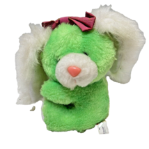 Rare Vintage Acme Mini Plush Green White Puppy with Bow 5.5&quot; Stuffed Animal - £10.41 GBP