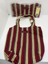 Set Of 2 Longaberger Small Grocery Tote - Holiday Stripe Red & Green Reversible - $18.49
