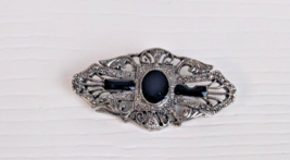 Vintage Silver Tone &amp; Black Pin / Brooch Filigree Lace Elegant - £7.92 GBP