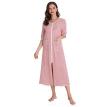 RH Women Zipper Robe Loungewear Striped 3/4 Nightgown Pockets Housecoat ... - $28.99