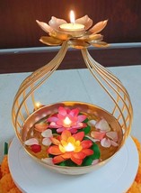 Urli Bowl Flower Design with Tealight Candle Holder diwali decor 6 in - £26.66 GBP