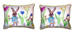 Pair of Betsy Drake Happy Bunny Large Pillows 16 Inch X 20 Inch - £70.33 GBP