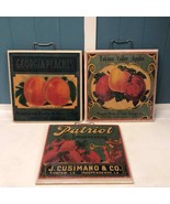 Lot of 3 Vtg ‘00-‘01 Fruit crate labels on wood apples strawberries peac... - $102.75 CAD