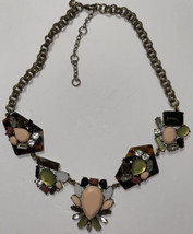 J.Crew Mixed Stones Necklace  Adjustable Tortoise Shell Backing Repaired LOW $ - £20.29 GBP