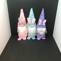 Spring Easter Bunny Rabbit Gnomes Set of 3 Pastel Colors Table Shelf Decoration - £10.07 GBP