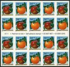 Apples And Oranges Pane of Twenty 34 Cent Postage Stamps Scott 3492b - $16.95