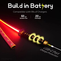 41"Rechargeable LED Glowing Anime Kokushibou Cosplay Nichirin Katana Demon Sword image 4