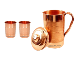 Pure Copper Water Pitcher Jug Drinking Tumbler Glass Cup Ayurveda Health... - £19.51 GBP+