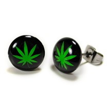Stainless Steel Post Earrings Marijuana Leaf Pot Cannabis Weed Pair Stud Jewelry - £6.35 GBP