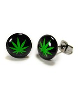 STAINLESS STEEL POST EARRINGS MARIJUANA LEAF Pot Cannabis Weed Pair Stud... - £6.39 GBP