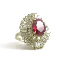 Authenticity Guarantee 
Vintage Simulated Ruby Diamond Halo Cocktail Ring 14K... - £8,309.30 GBP