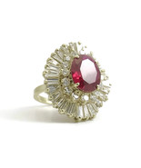 Authenticity Guarantee 
Vintage Simulated Ruby Diamond Halo Cocktail Rin... - £8,174.17 GBP