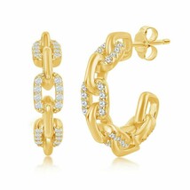 Gold Plated Sterling Silver 18mm Clear CZ Paperclip Open Hoop Earrings - £41.75 GBP