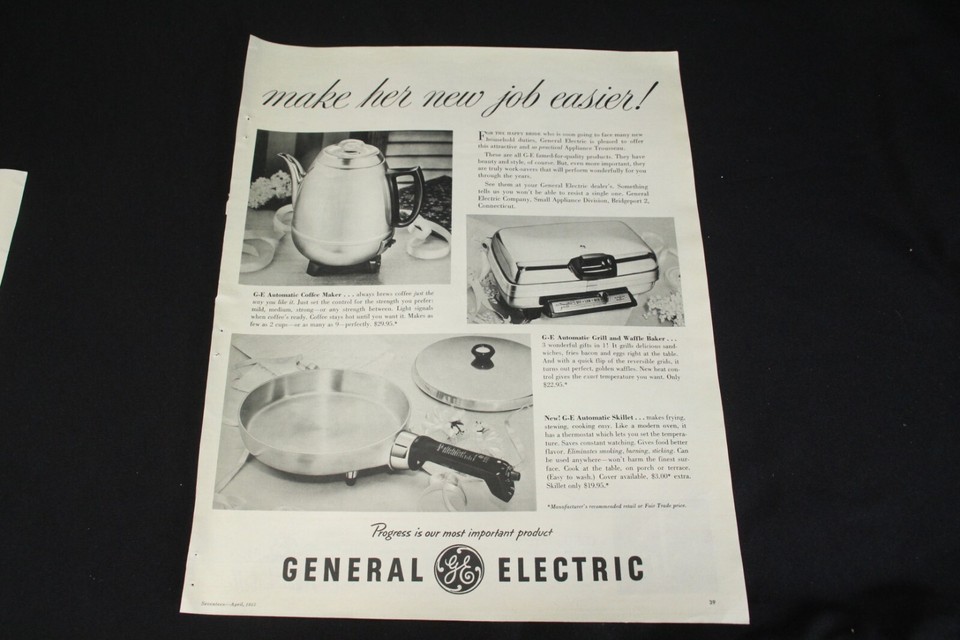 General Electric GE Vintage Print Ad 1955 Double Page Kitchen Appliances Item image 9