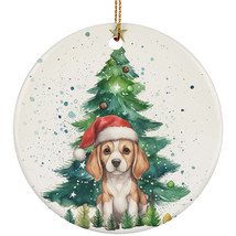 Funny Beagle Puppy Dog Pine Tree Christmas Ornament Ceramic Gift Decor Hanging - $14.80