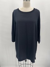 Ines de la Fressange x Uniqlo Tunic Shirt Sz L Blue Black 3/4 Sleeve Top - £18.31 GBP