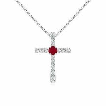 ANGARA Ruby and Diamond Cross Pendant Necklace in 14K Solid Gold | 18&quot; Chain - £634.33 GBP