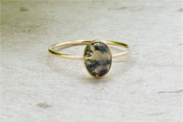 Moss Agate Ring  Gold Ring 925 Silver Ring Oval Cut minimal Ring for men/woman - £43.13 GBP