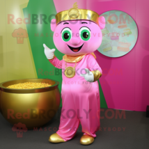 Pink Pot Of Gold mascot costume character dressed with a Jumpsuit and Necklaces - £931.08 GBP