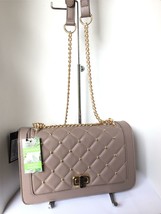 NEW BADGLEY MISCHKA Gold Tone Studdend Quilted Crossbody Bag, Taupe - £47.17 GBP