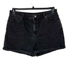 ASOS SZ 14 Jean Shorts Hi-Rise Cuffed Pockets Zip-Fly Black Wash Cotton Womens - £15.63 GBP