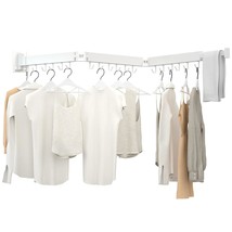 Retractable Clothes Drying Rack,3 Fold White Laundry Drying Rack,Wall Mounted Cl - £56.05 GBP