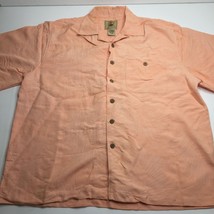 Joe Marlin Red Salmon Leaves Pattern Hawaiian Shirt Short Sleeved Orange Large - £39.95 GBP